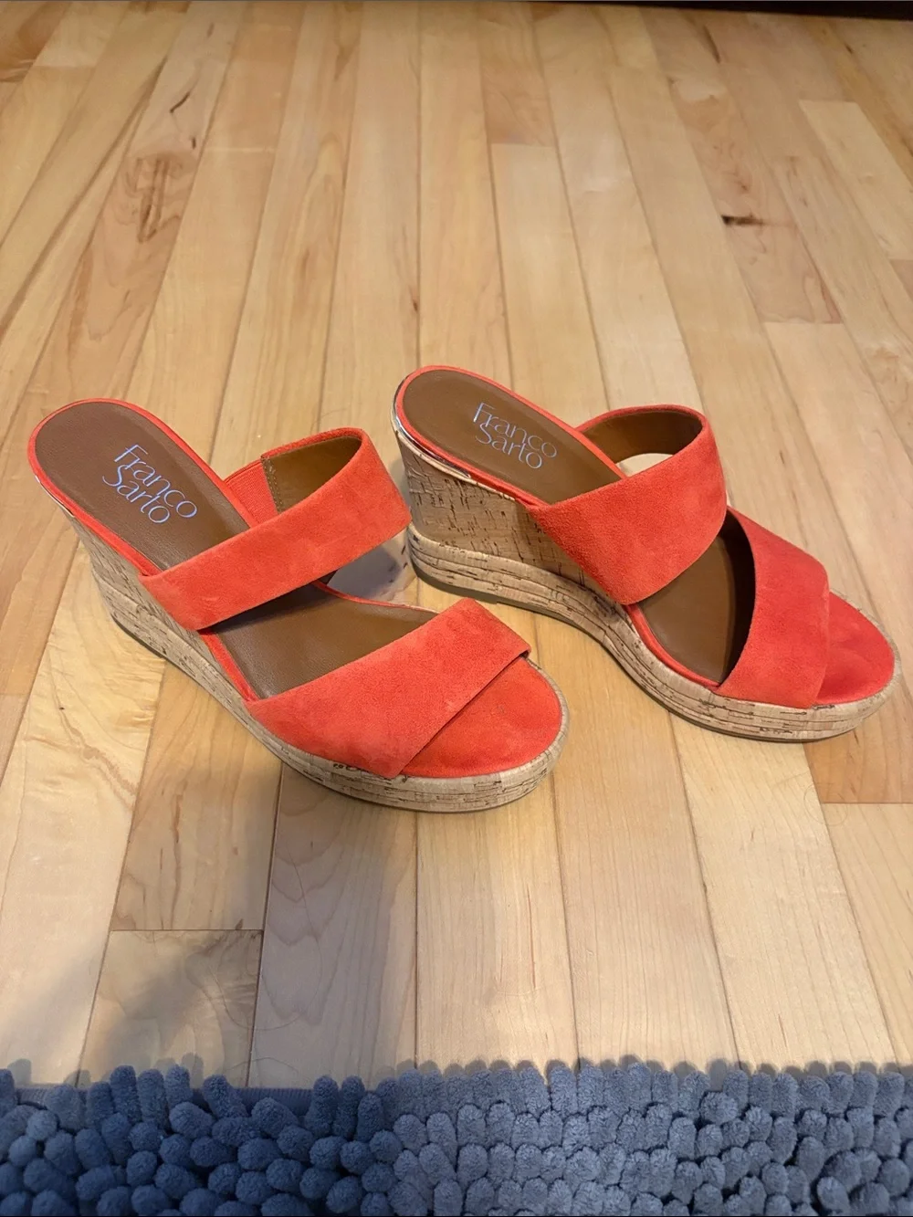 Franco Sarto Orange/Red Suede Cork Wedge Sandals